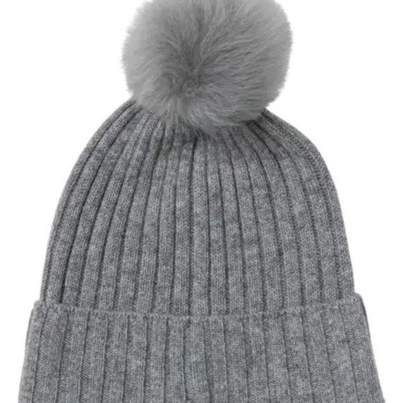 Cashmere Genuine Shearling Pompom Beanie - Picture 1 of 3